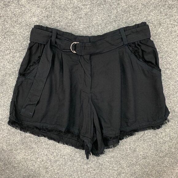 Splendid Cross Hatch Paperbag Shorts Womens XS Extra Small Black Fray Hem Pocket - Picture 2 of 12